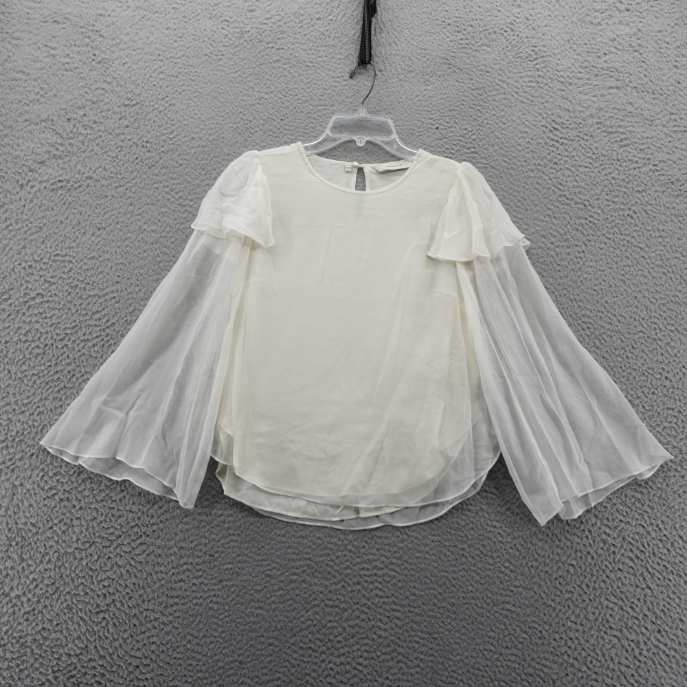 Rebecca Taylor Cream Silk Sheer Bell Sleeve‎ Blouse Size 2 Ruffle NEW